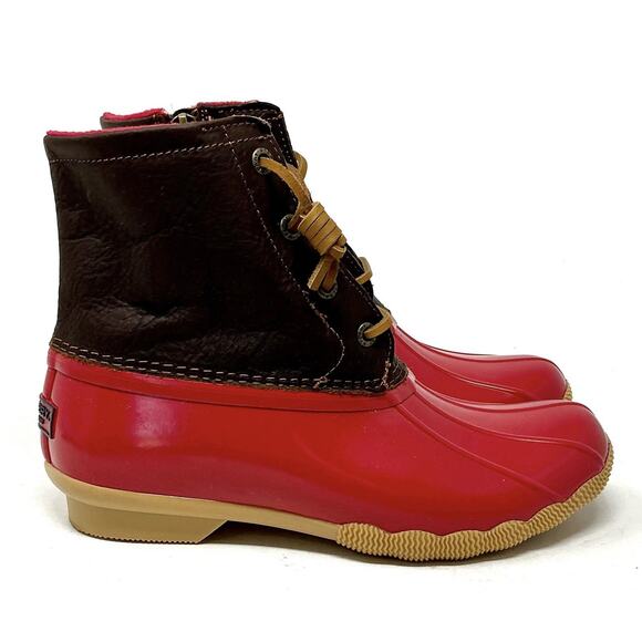 Sperry Saltwater Leather Duck Waterproof Boots Womens Red Tan Size 7 NIB - Picture 1 of 12